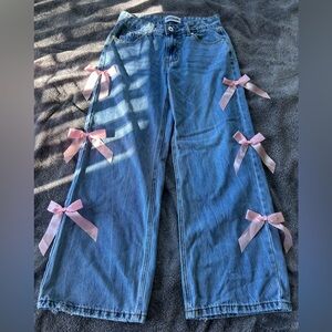 Disclosure Brand Wide-Leg Jeans with Pink Ribbon Bows